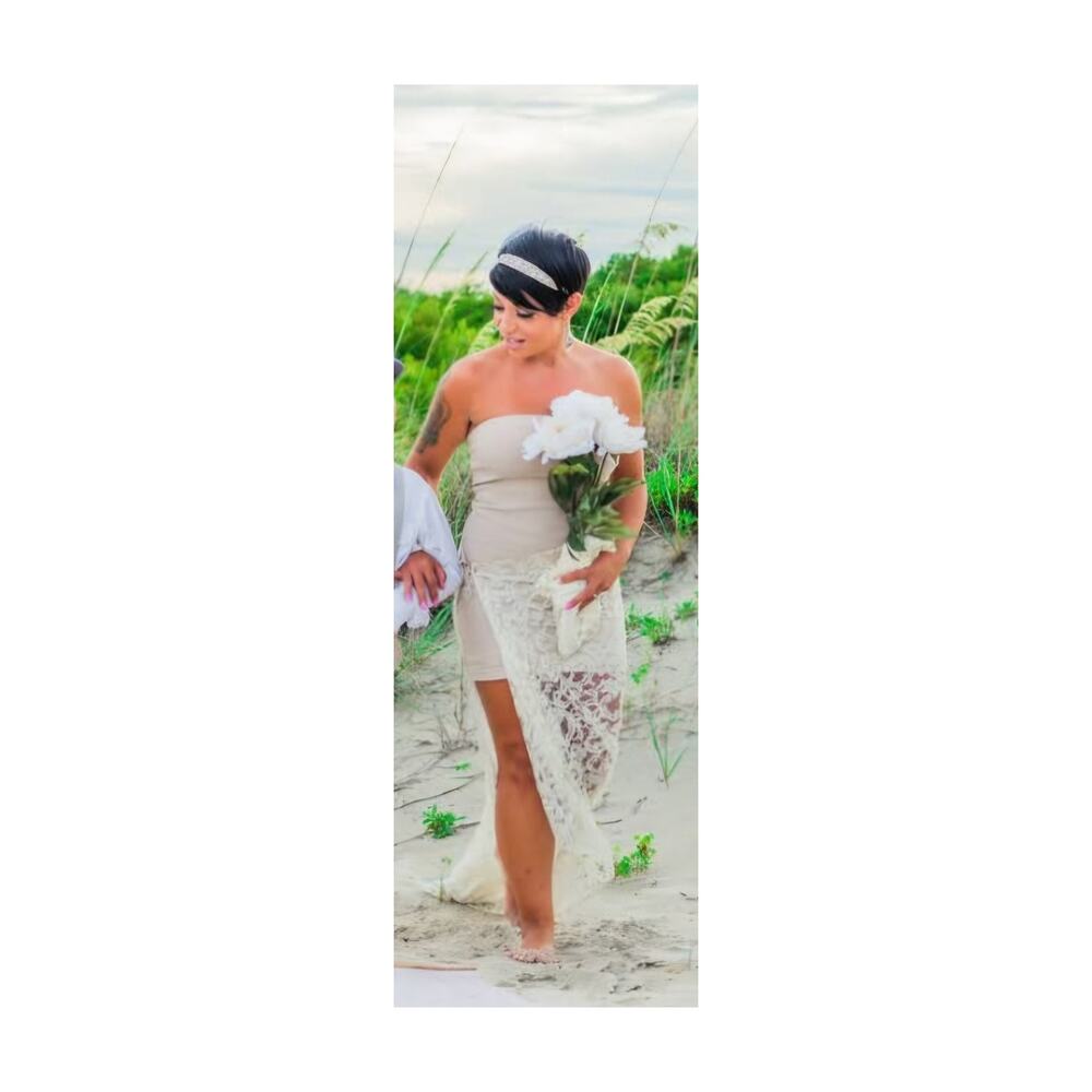Handmade Ivory Lace Bridal Overskirt High Low Gold Thread Detachable Train - Picture 3 of 6